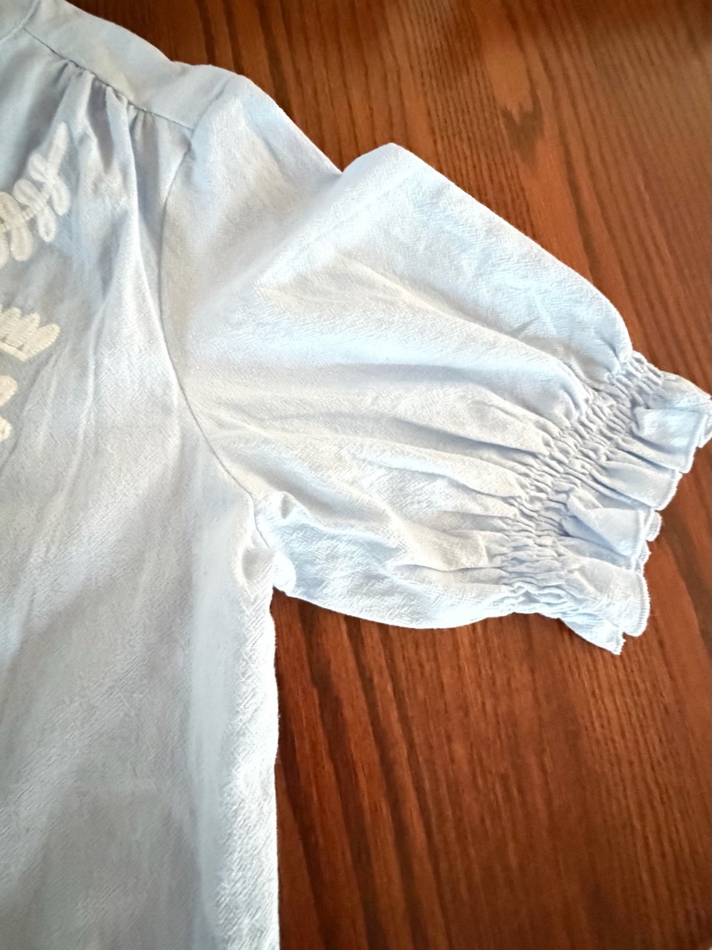 NWT BTFBM Blue Floral Embroidered Boho Short Sleeve Button Down Blouse Top L - Picture 9 of 11